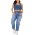 thumbnail image 2 of Agnes Orinda Women's Plus Size Cropped Denim Vest Backless Halter V Neck Sleeveless Button Down Casual Jean Jacket Vests 1X Blue, 2 of 5
