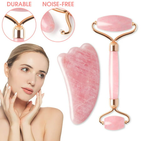 Natural Jade Roller & Gua Sha Scraping Set, Anti Aging Facial Roller Beauty Massager Eliminates Wrinkle Firming Skin Rejuvenate Slimming Reduce Puffiness Clears Toxins Therapy Tool- Body Face Eye (Best Gua Sha Tools)