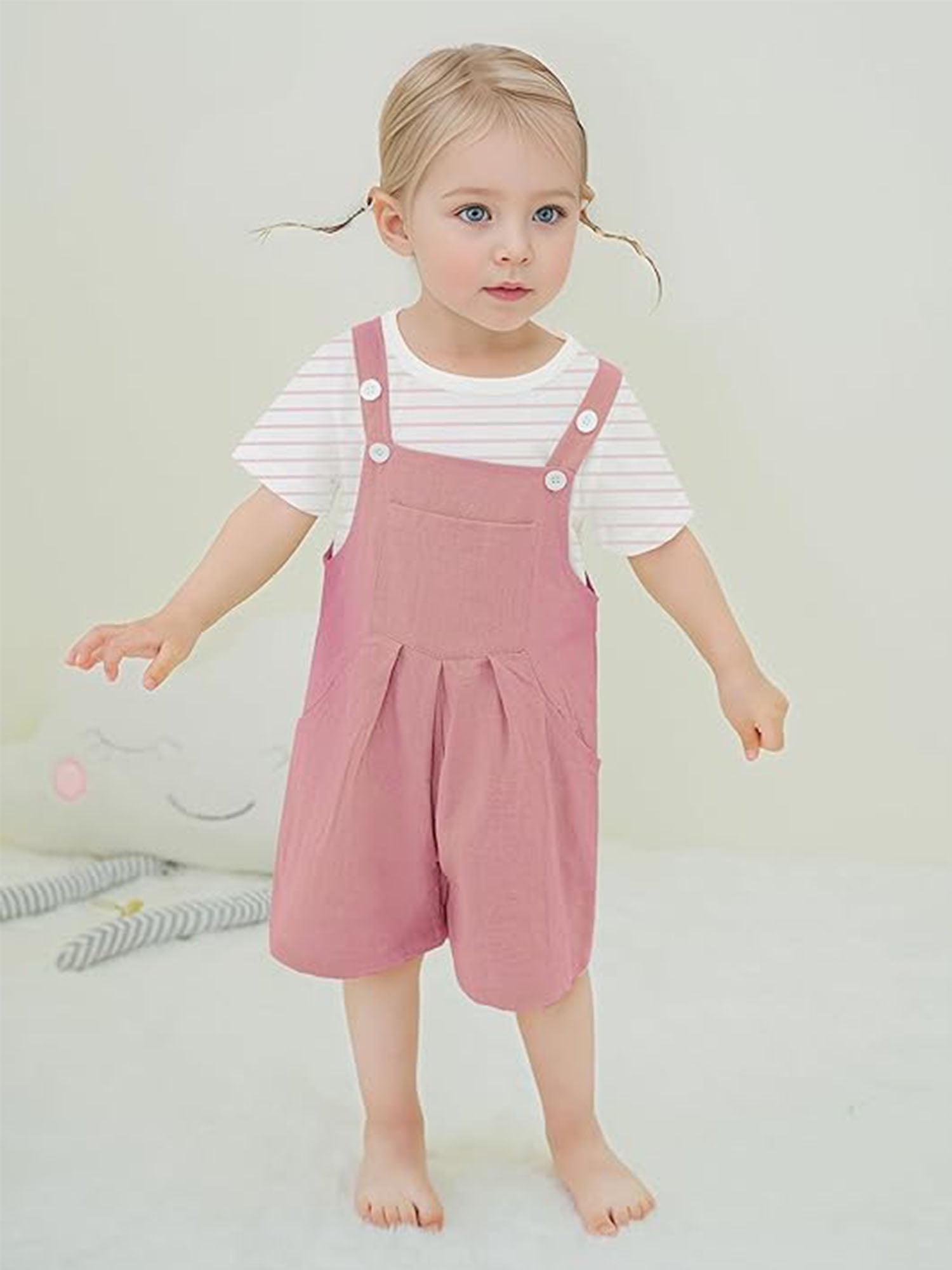 CARETOO Toddler Baby Girl Clothes Stripe Short Sleeve T-Shirt  Suspender Overalls Shorts Set 2Pcs Summer Outfits