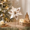 thumbnail image 4 of White Artificial Flower with Handcrafted Gold Glitter, Elegant Christmas Tree Decorations for Home, Floral Christmas Ornament, 4 of 4