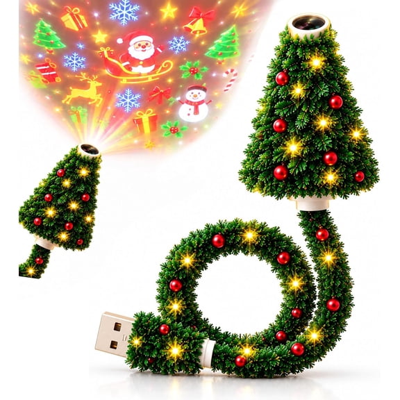Christmas Projector Light Xmas Tree-shaped, HD Holiday Projector for Wall and Ceiling Decor, USB Indoor Christmas Light for Room, Party and Seasonal Displays with Warm LED Glow Holiday Decor