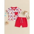 thumbnail image 4 of Aojekbee Baby Boys Shorts Set, Short Sleeve Cow Print T-shirt with Elastic Waist Shorts Summer Outfit for 4th of July, 4 of 10