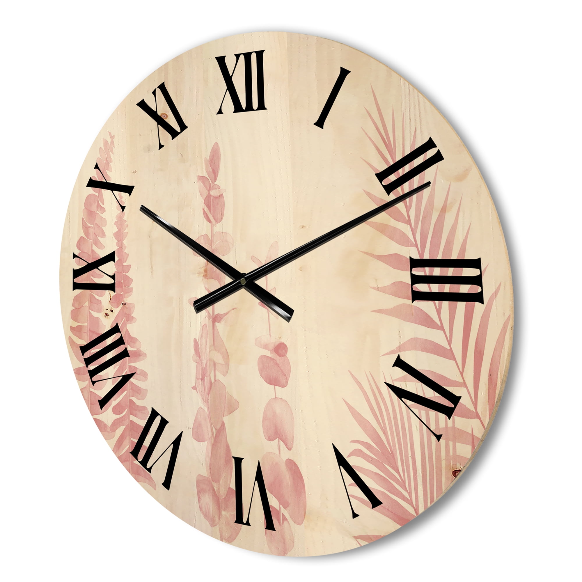 Designart 'Palm Branches and Blush Pinkeucalyptus' Shabby Chic Wood Wall Clock