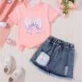 thumbnail image 2 of Wxirdiow Summer Toddler Girl Clothes Toddler Baby Girl Clothes Summer Floral Print Short Sleeve Tee Shirt Jeans Shorts Cute Outfit Girls Clothing Set H Size,3-4 Years, 2 of 3