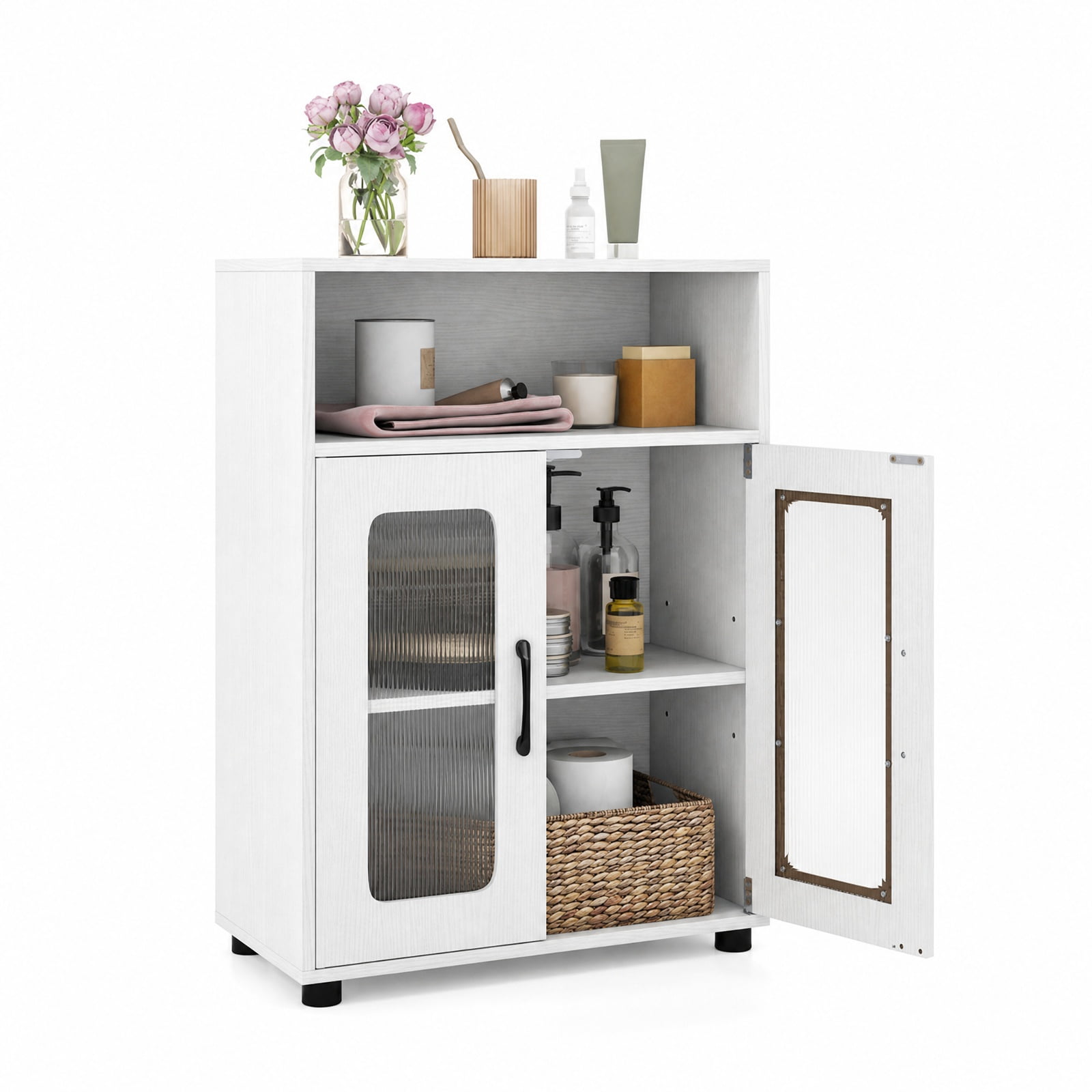 Vebreda Freestanding Bathroom Storage Cabinet, Bathroom Cabinet Freestanding Cabinet with 2 Doors and 3-Level Adjustable Shelf