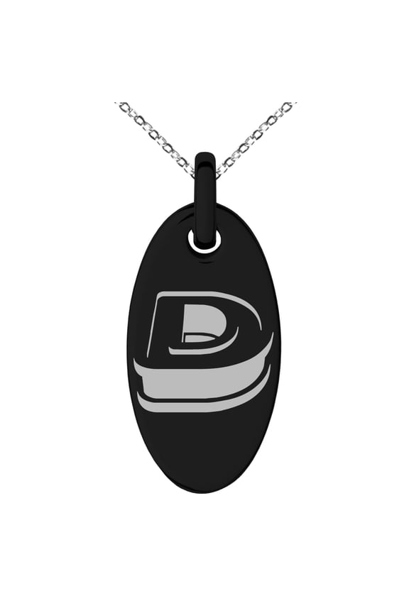 Stainless Steel Letter D Initial 3D Monogram Engraved Small Oval Charm Pendant Necklace