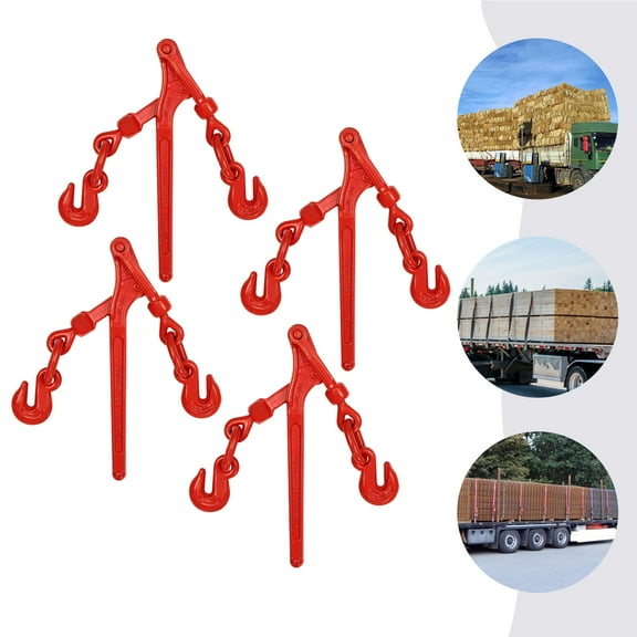 Red Lever Load Binder 5/16" - 3/8", 4 Pack Snap Chain Binder 9200lbs Working Load Limit G70/G80 Chain Hook for Flatbed Truck Trailer