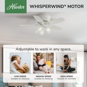 Hunter 42 inch Indoor Ceiling Fan with LED Lights - White Ceiling Fan with Pull Chain, For Bedroom, Living Room, or Kitchen, Low Profile Mount, No Remote, 5 Blades - Builder 51090, Snow White