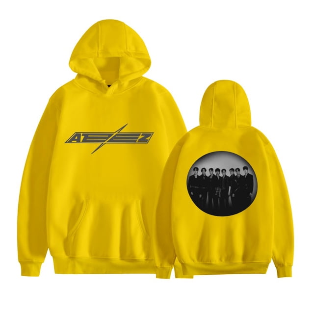 FOSSKOS ATEEZ Male idol Group Gift Give Fans Comfort Hoodies Unisex,2XL,Yellow