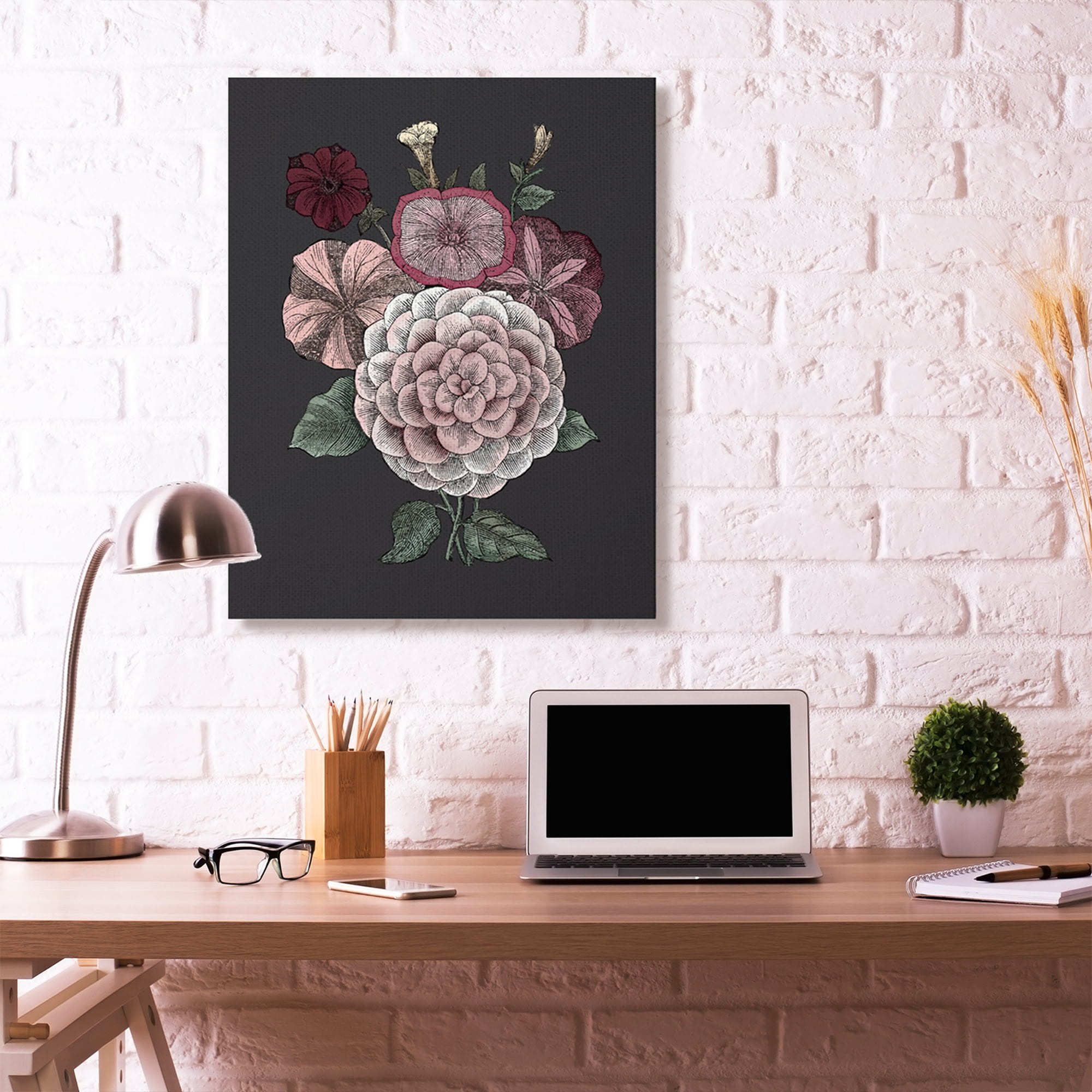 Stupell Home Décor Pink Flowers on Black Drawing Design Canvas Wall Art by the Saturday Evening Post