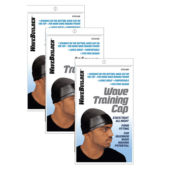 Wavebuilder Wave Training Cap, Black, 3 Pack
