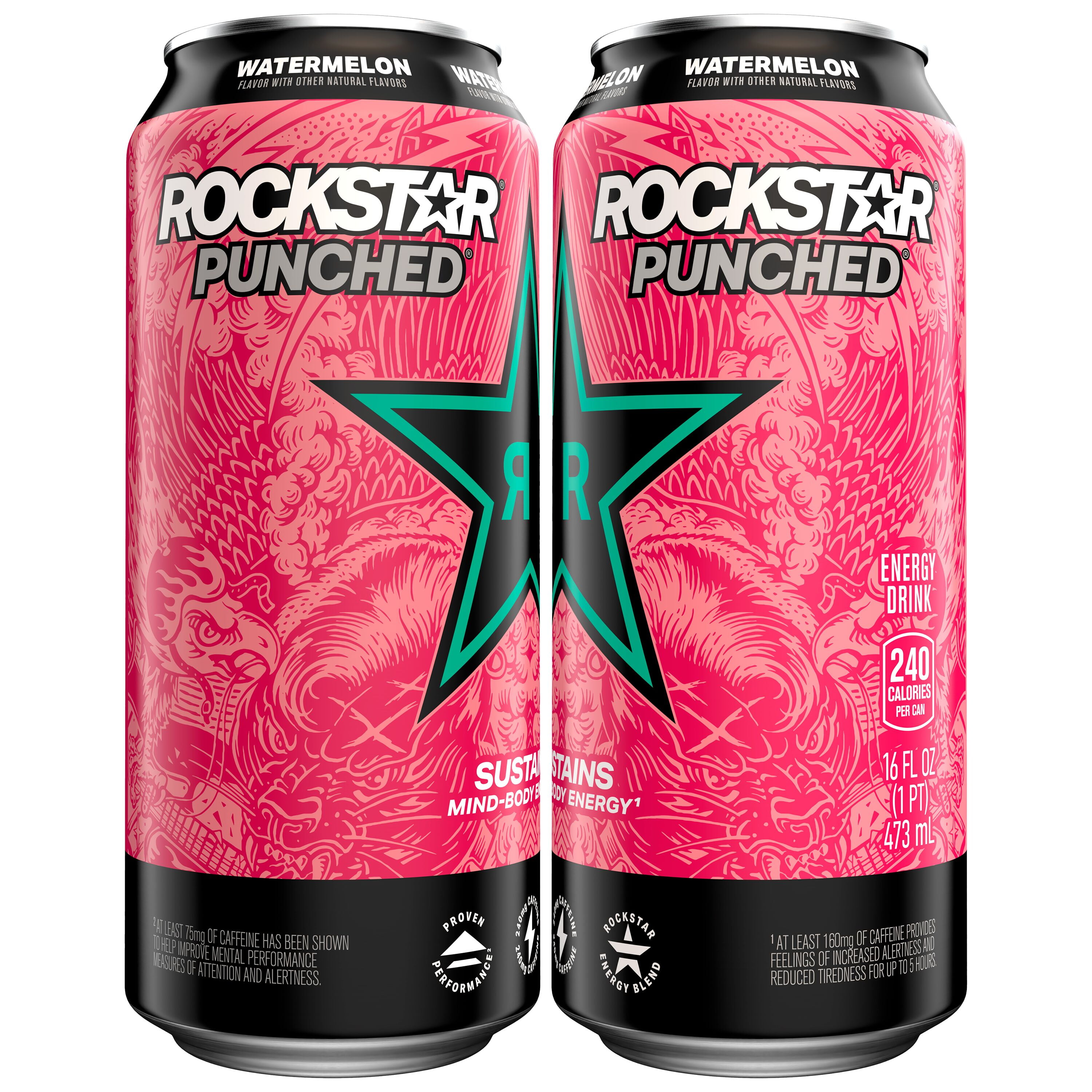 (4 pack) Rockstar Punched Watermelon Energy Drink, 16 fl oz, 1 Count Can