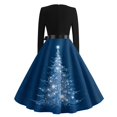 thumbnail image 5 of Women's Casual Fashion V Neck Long Sleeve Christmas Printed Party Vintage Dress for Holiday Events and Retro Style, Perfect for Women's Evening Wear,Dark Blue,5XL, 5 of 6