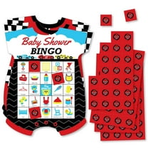 Big Dot of Happiness Let's Go Racing - Racecar - Picture Bingo Cards and Markers - Race Car Baby Shower Shaped Bingo Game - Set of 18