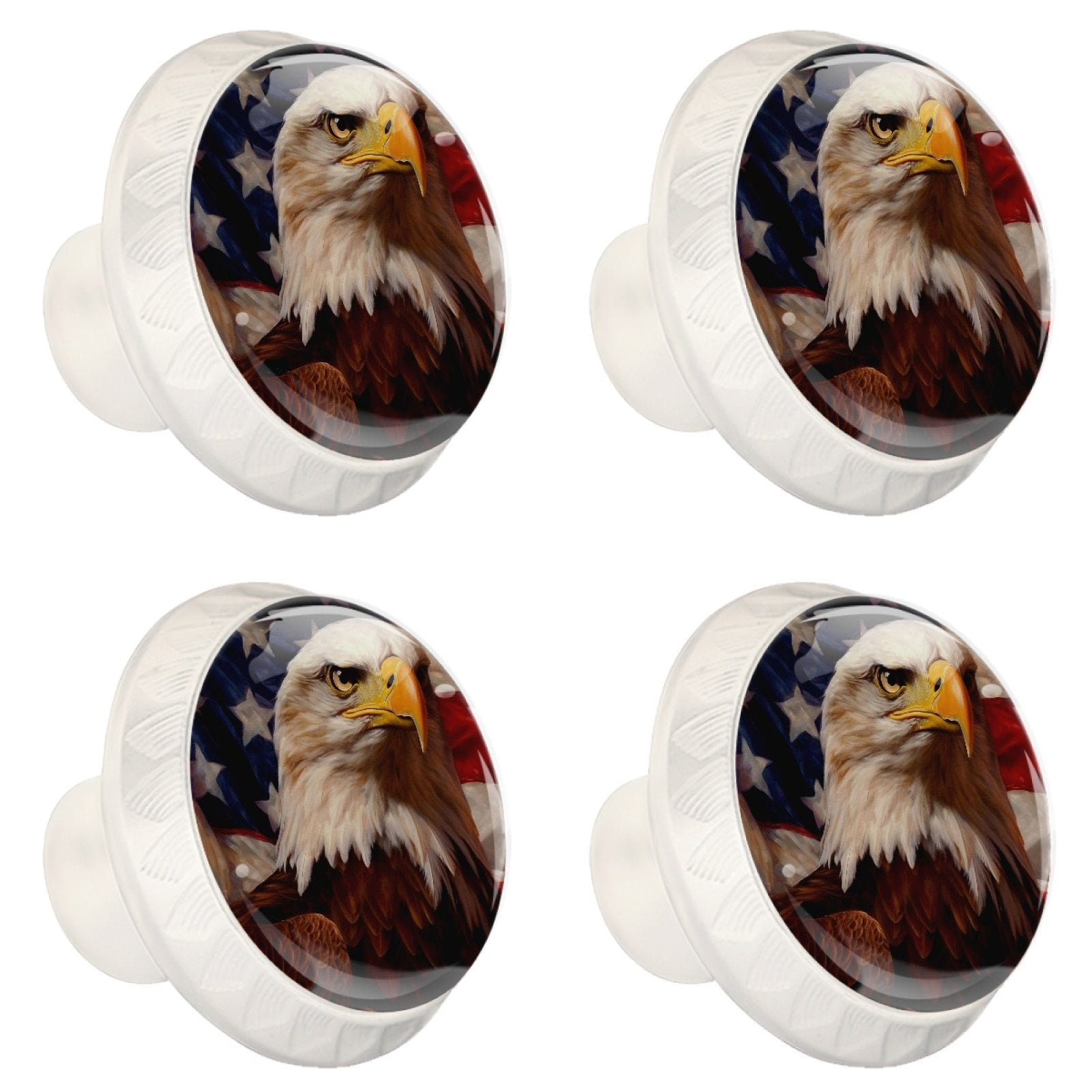 4 Pcs Eagle and American Flag Knobs for Kitchen Cabinet Cupboard Dresser Bookcase Drawer Pulls Handles Round Home Decor