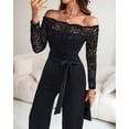 thumbnail image 5 of ChicMe Jumpsuits for Women Lace Trim Off Shoulder Long Sleeve Slim Fit Overalls Straight Leg Pants Jumpsuit with Belt Black-S, 5 of 9