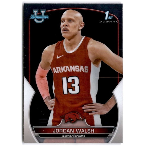 2022-23 Bowman University Chrome Basketball Card #81 Jordan Walsh NM Near Mint Arkansas NBA Arkansas NBA Basketball Trading Card