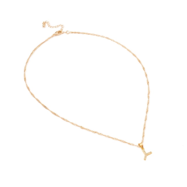 Dije Inicial Letra Y Ametrinaa con Zirconia Chapa de Oro 18k Cadena 43-48 cm