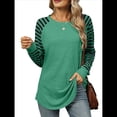 thumbnail image 3 of Blusas Tipo Túnica A Rayas para Mujer, Camisas Casuales de Larga, Jersey de Cuello Redondo. Verde XL, 3 of 9
