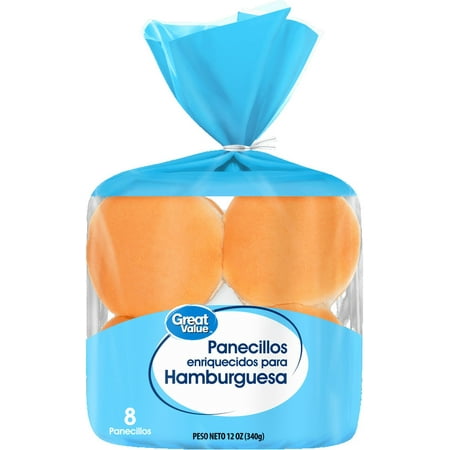 Great Value, Hamburger Regular Bun, Pre Sliced, 12 oz, 8 Count, Shelf Stable