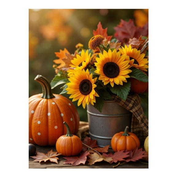 Diamond Art Kit for Adults, Fall Sunflowers Pumpkin Arrangement Diamond Painting for Adults Beginners, DIY Diamond Art Painting Kits, 5D Diamond Painting Crafts for Home Decor 12x16 Frameless