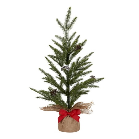 Holiday Time Snow Pine Tree with Burlap Base Christmas Decoration,