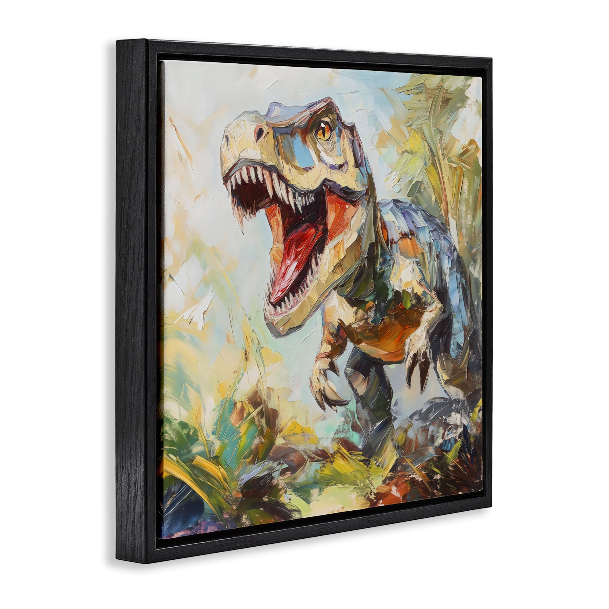 Stupell Industries Enchanting T-Rex Roar Black Framed Floater Canvas Wall Art, design by Creative Studio