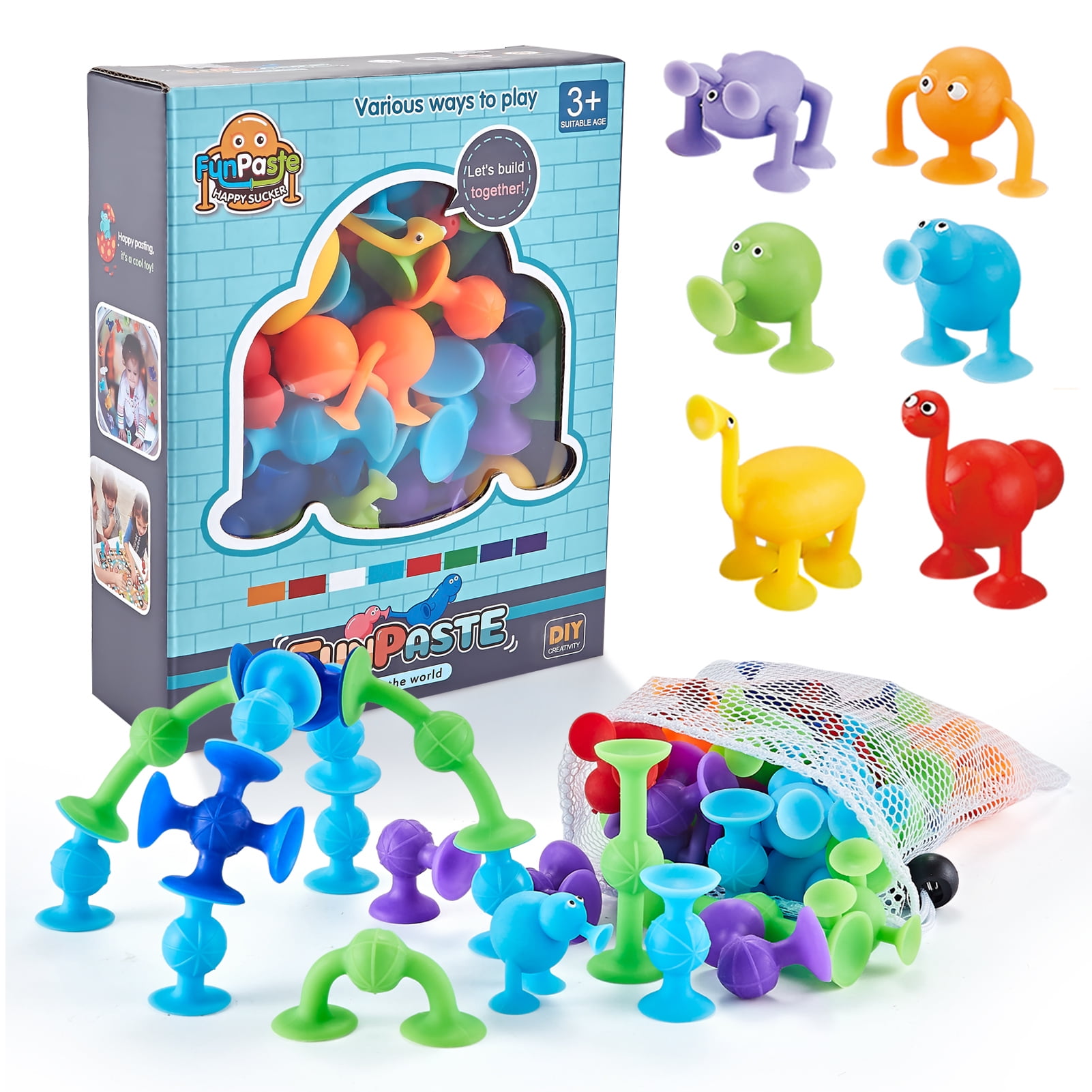 Baby Suction Cup Toys,32 Pieces Animal Silicone Building Blocks,Stress Release Sensory Sucker Toys,Shower Bath Game Window Toys,Kid Tub Toys Gift for 3 4 5 6 7 Years Old Boys Girls