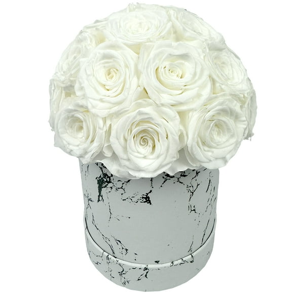 Everglim White Preserved Rose Bouquet with 25-Pc. Flower Bouquet, Decorative Home Decor with Real, Luxury Eternal Roses for Anniversary, Valentine’s Day, Mother’s Day, or Mom, Wife Gift