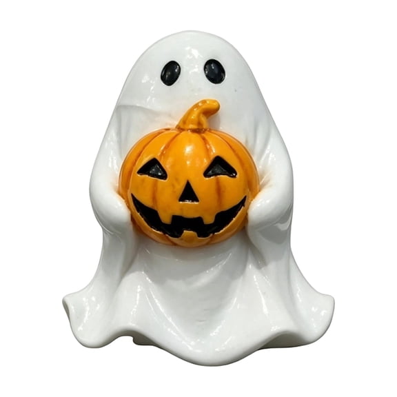 Halloween Decorations Ghost Jack-o'-Lantern Figurine, Glossy Resin Tabletop Decor for Home Shelf and , Cute Halloween Party , Seasonal Gift and Indoor Display