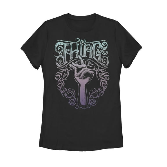 Women's Addams Family Thing Ornate Snap Graphic Tee Black X Large
