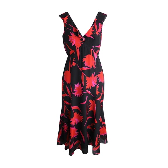 Pre-Owned Saloni Holly Printed Sleeveless Dress in Black and Red Silk