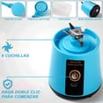 thumbnail image 3 of Batidora portátil, mezclador personal de frutas y hielo recargable con USB, mini licuadora para batidos, jugo de frutas, batidos de leche, 13 onzas, seis cuchillas 3D para una gran mezcla (azul) Genérico HM-03, 3 of 7