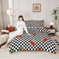 thumbnail image 4 of Castle Fairy Cute Fruit Cherry Twin Comforter Sets,Vintage Geometric Checkered Bedding Set, 4 of 8