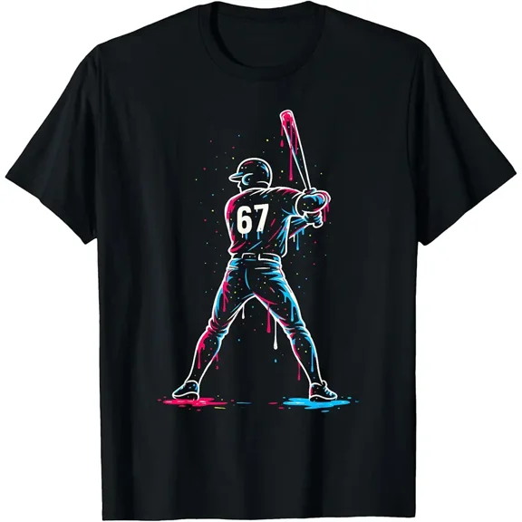 Neon Glow Baseball Batter 67 Unisex Short Sleeve Graphic T-Shirt