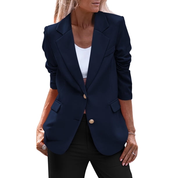 Blazer PRETTYGARDEN Azul Marino para Mujer con Solapa Clásica y Hombros Acolchados