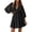 Black, variant on Women's Textured V Neck Mini Dress with Ruched and Buttoned Details Polyester % for Elegant Everyday Wear All Year