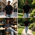 thumbnail image 5 of Men's Corduroy Crew Neck Short Sleeve T-Shirt, Loose Fit Casual Summer Textured Top, Fashion Streetwear 2XL, 5 of 6