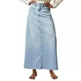 thumbnail image 2 of Aboser Denim Skirts for Women Full Length Jean Skirt Vintage High Waisted Streetwear Pull On Maxi Skirts A Line Frayed Hem Skirt, 2 of 6