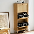 thumbnail image 4 of EYYTHUNG Natural Oak Rattan Shoe Cabinet, Entryway Storage Organizer with 3 Hidden Flip Drawers & Wood Legs, Freestanding Narrow Shoe Rack for Compact Spaces, 4 of 7