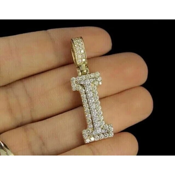Forever Jewels 2.20Ct Round Moissanite Initial "I" Alphabet Letter Women Pendant 14K Yellow Gold Plated