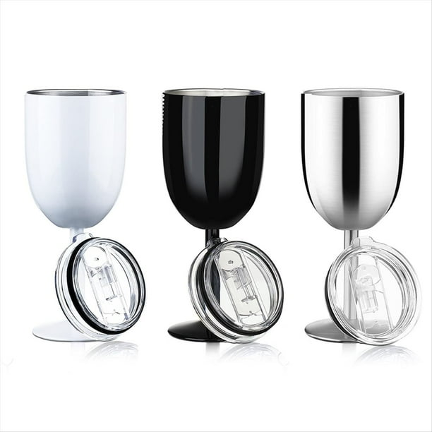 Copas de Vino de Acero Inoxidable con Tallo y Tapa, Vaso de Vino Aislado de Doble Pared, Copas de Vino Irrompibles, 10 Oz A