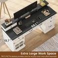 thumbnail image 3 of SAIYA Farmhouse Executive Desk with Drawers Computer Desks with File Drawers, Power Outlet and Led Lights, Executive Office Desk with Storage Cabinet and Monitor Shelf for Home Office, White, 3 of 5