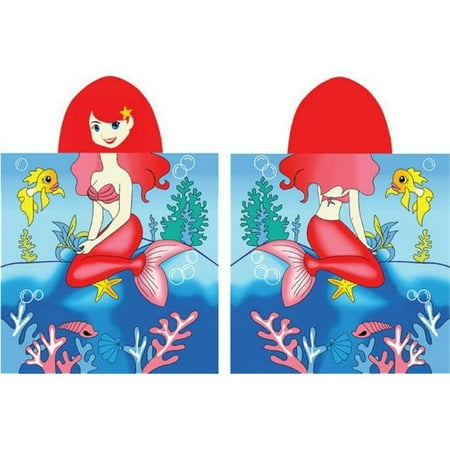 Kreative Kids Bath Girls Sitting Mermaid Character Hooded Bath Towel - Beach Shower Towel - 100 Percent Cotton - 24 inch by 48 inch - Item #113010