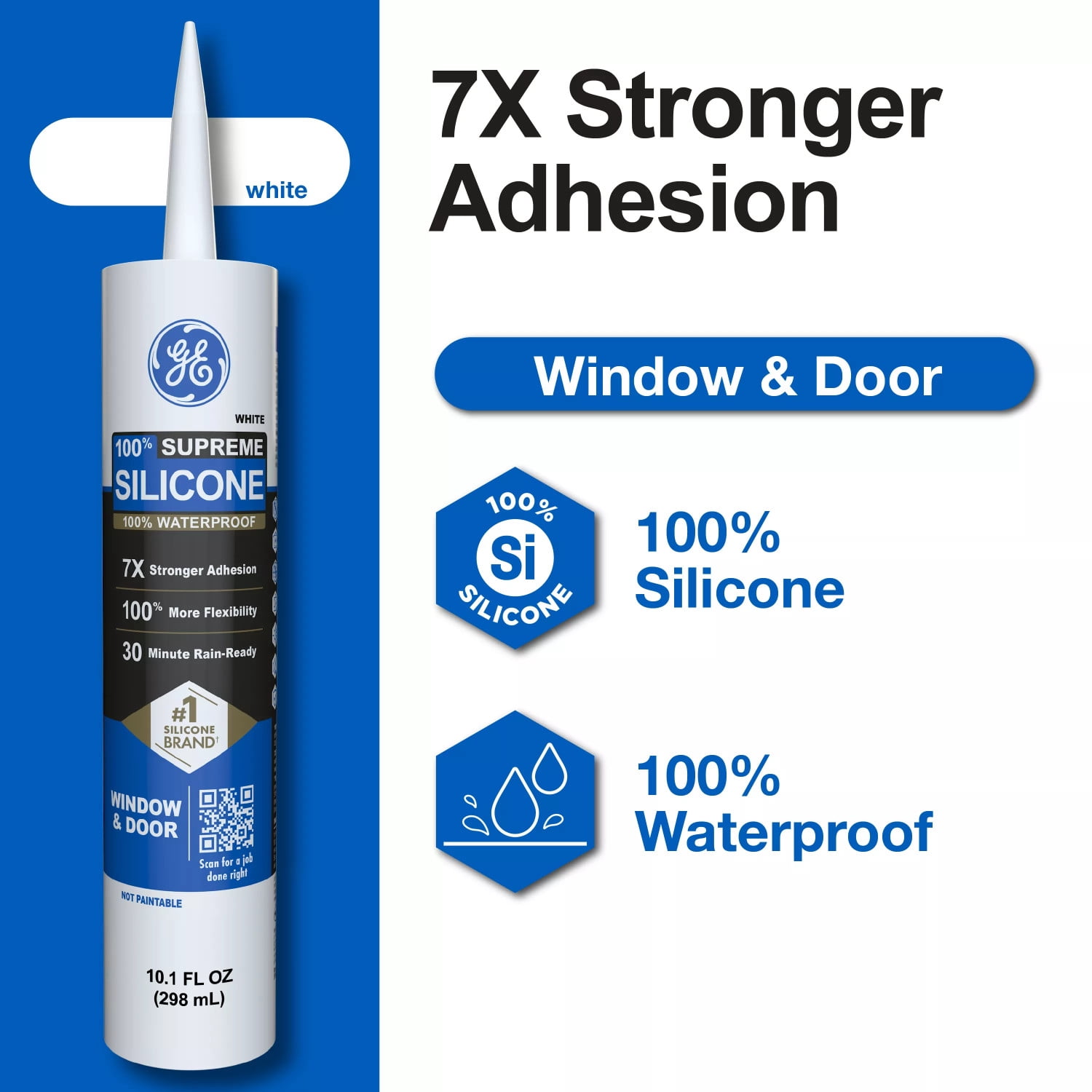 (4 pack) GE Supreme Silicone Window & Door Sealant, Pack of 1, White 10.1 fl oz Cartridge