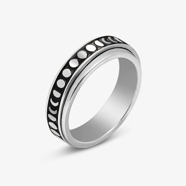 Anillo de acero inoxidable con descompresión giratoria y patrón de letras de marcado, anillo de moda, joyería sencilla