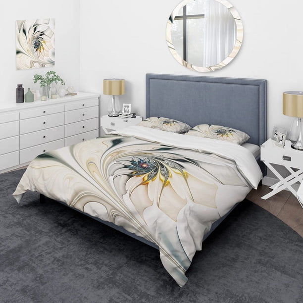 Designart Vidrieras Blancas Arte Floral-Moderno y Contemporáneo Funda Nórdica King