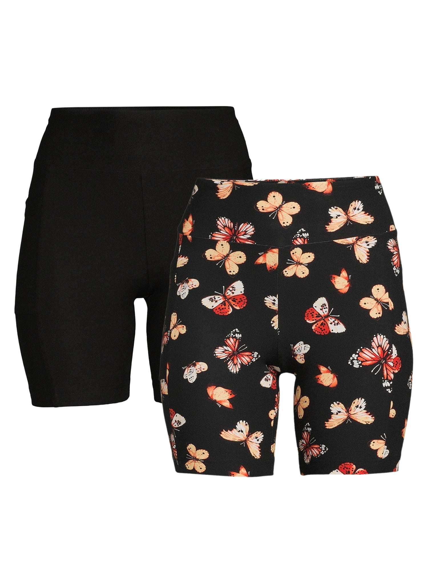 No Boundaries Juniors High Rise Bike Shorts, 2Pack, Sizes XS3X