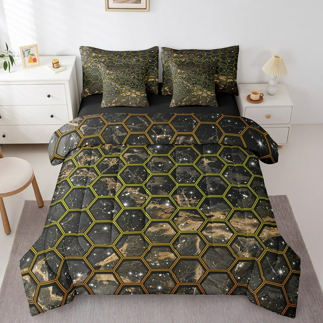 Erosebridal Geometry Bedding Sets Full Size, Bling Stars Comforter Sets with Sheets, Octer Space Room Decor, Reversible 7-Piece