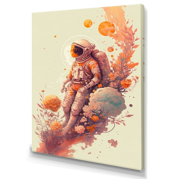 Designart Astronaut Floral Dream III Canvas Wall Art